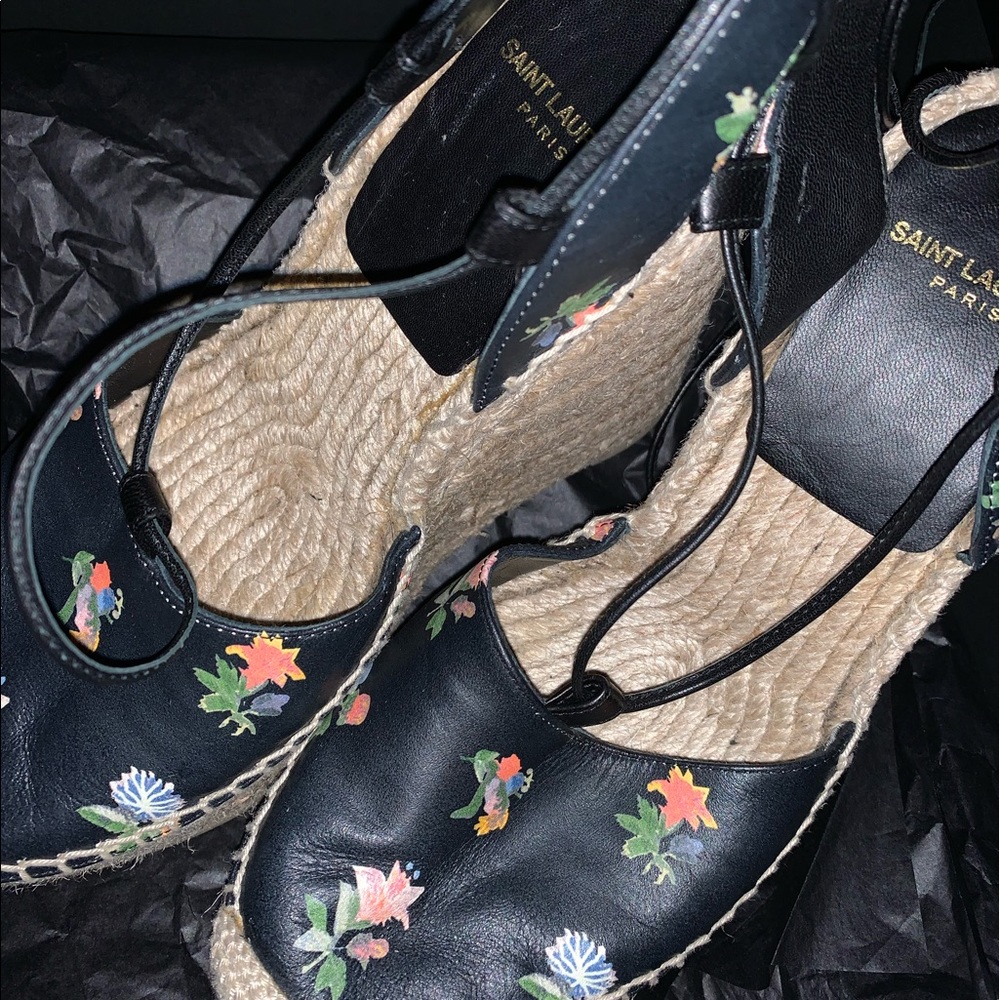 YSL Yves Saint Laurent Black Floral Espadrilles 36 - Picture 2 of 7